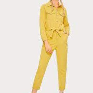 COPY - Solid Flap Pocket Front Belted Denim Overalls